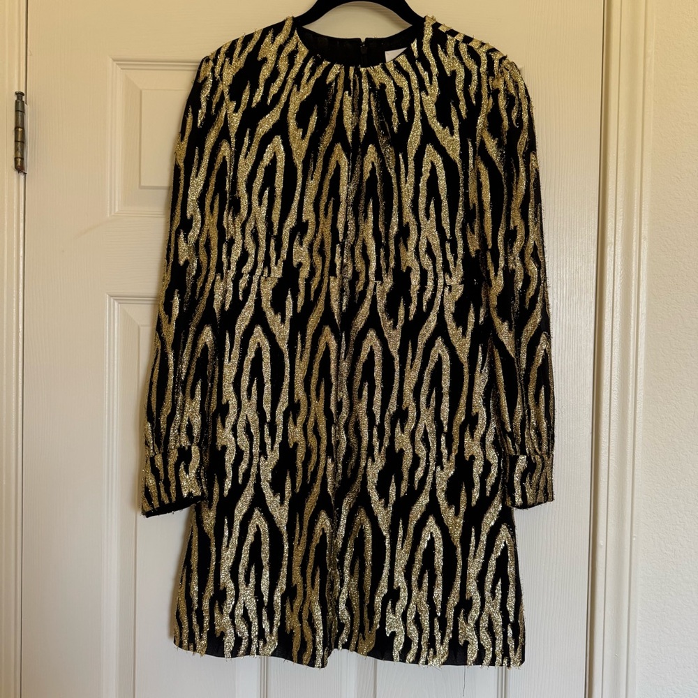 CELINE Paris Black and Gold Lame Patterned Mini Dress FR 38 US2/4
